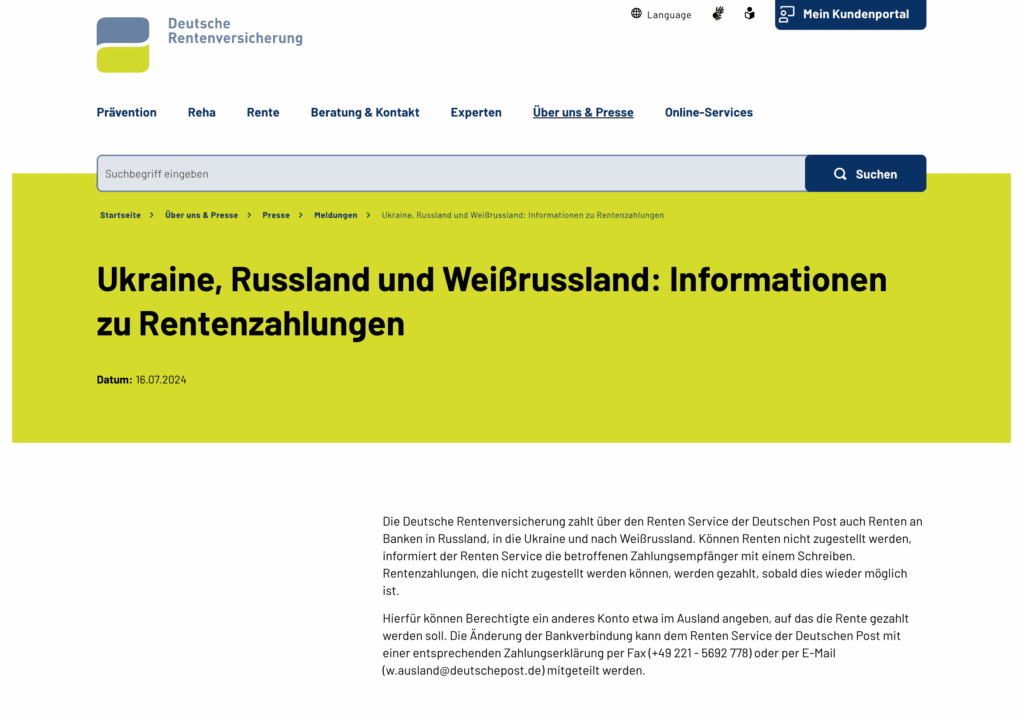 Rentenkasse Deutschland zahlt die Renten auch nach Russland aus