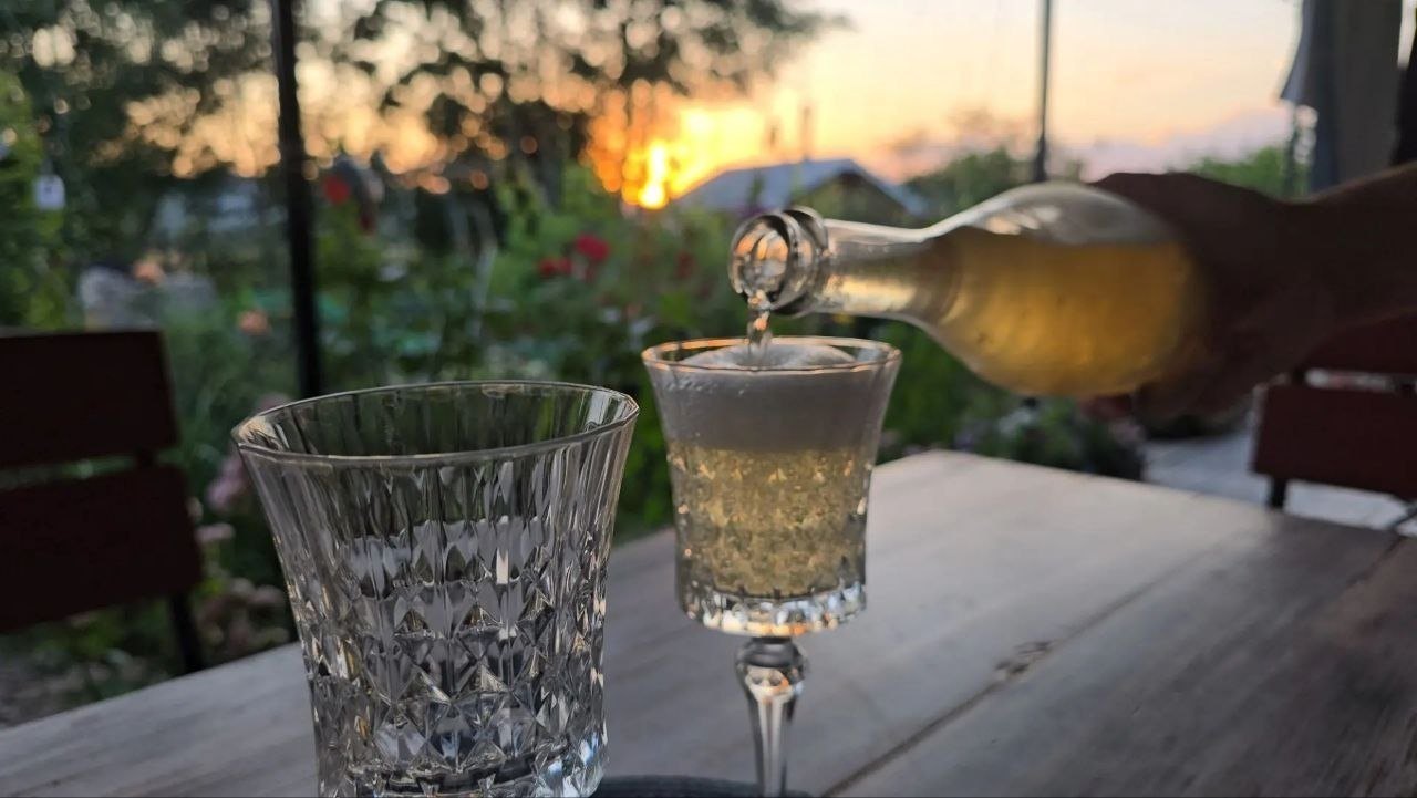 Wladimirs eigener Wein im Garten in Orlinoe
